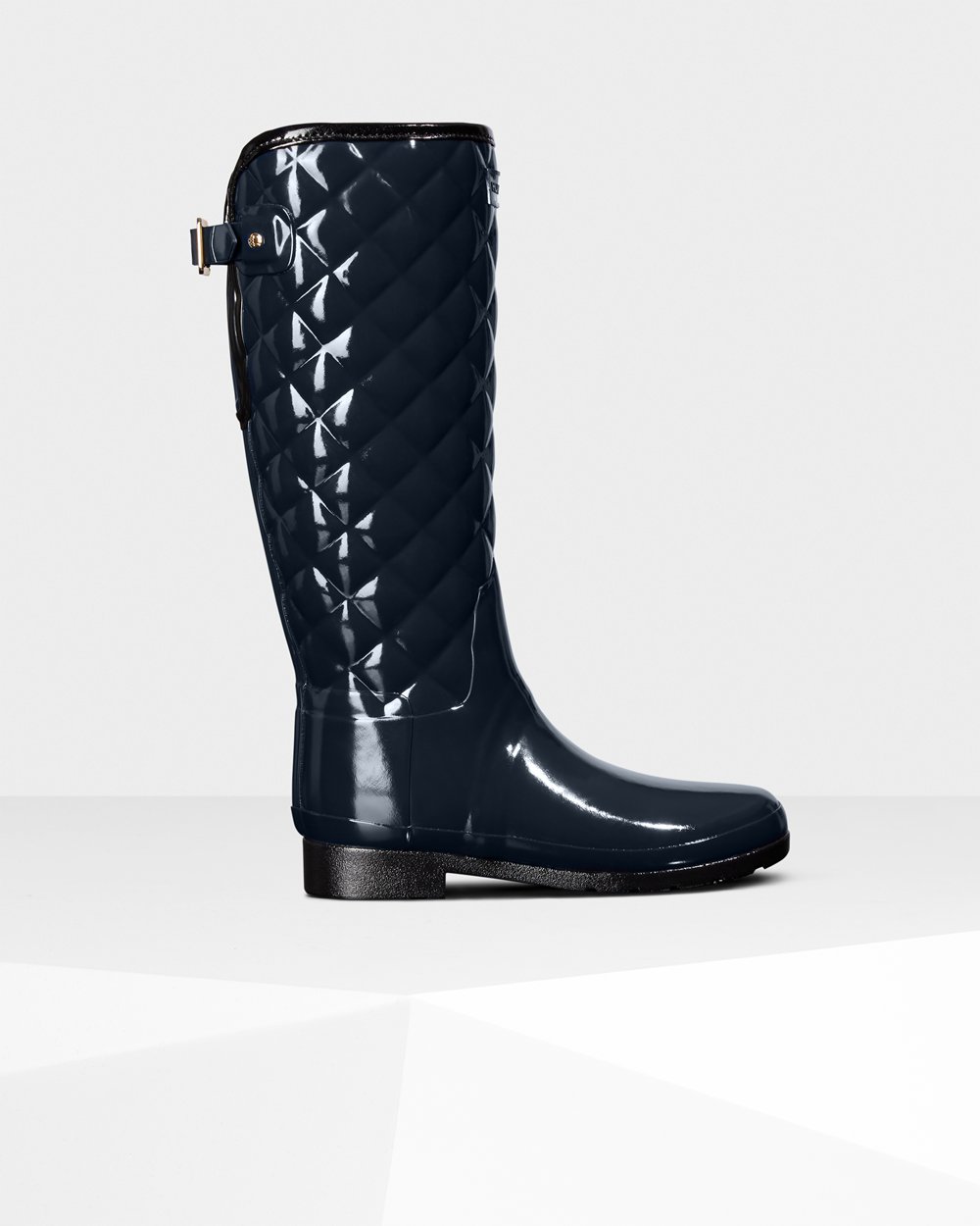 Womens Hunter Tall Rain Boots Navy - Refined Adjustable Quilted Gloss - 1469587-PH